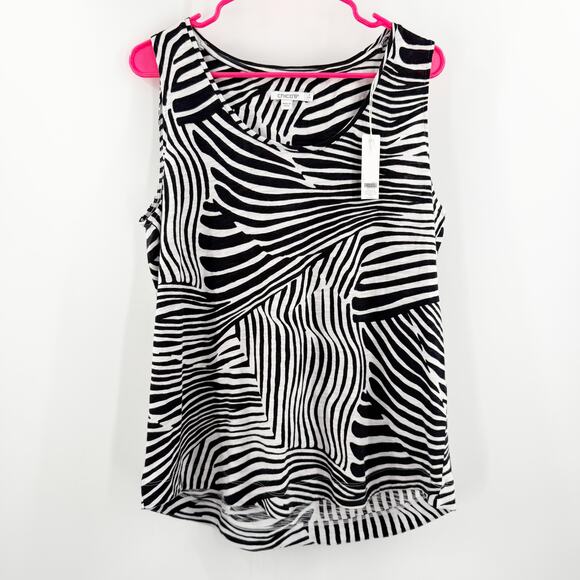 CHICO'S Cotton Slub Tank Top Size Large Zebra Scoop Neck NWT Basic Knit B&W - Picture 1 of 12